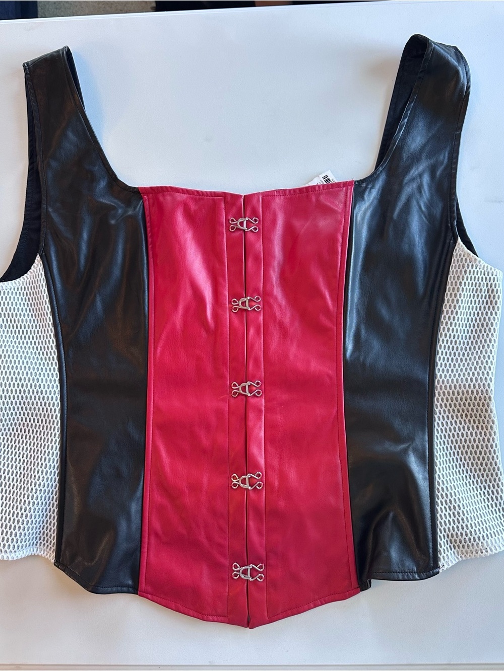 AKIRA Black and Red Faux Leather Corset Tank